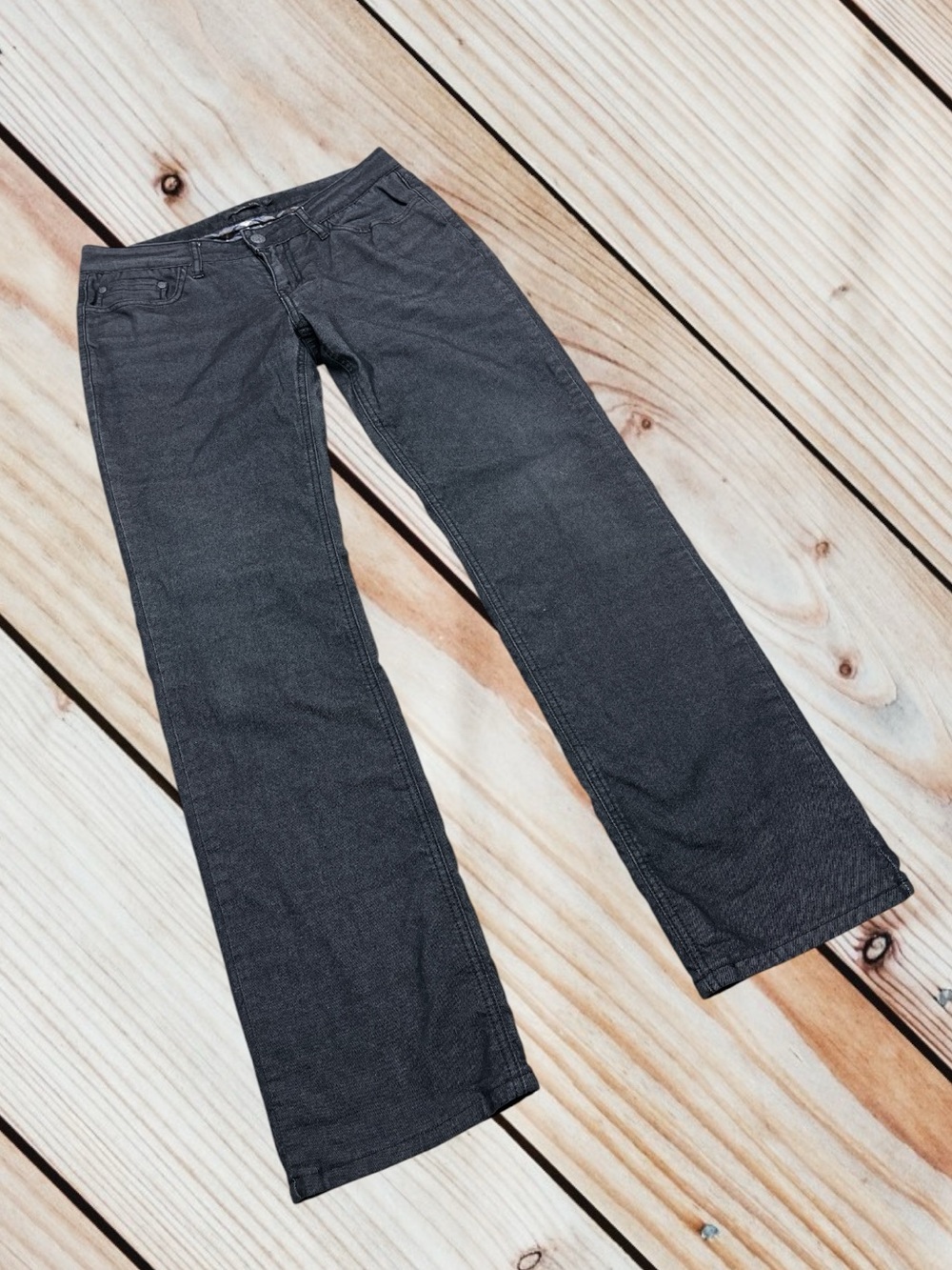 Prana size 6/28w charcoal flannel lined boyfriend jean pants - Picture 2 of 15
